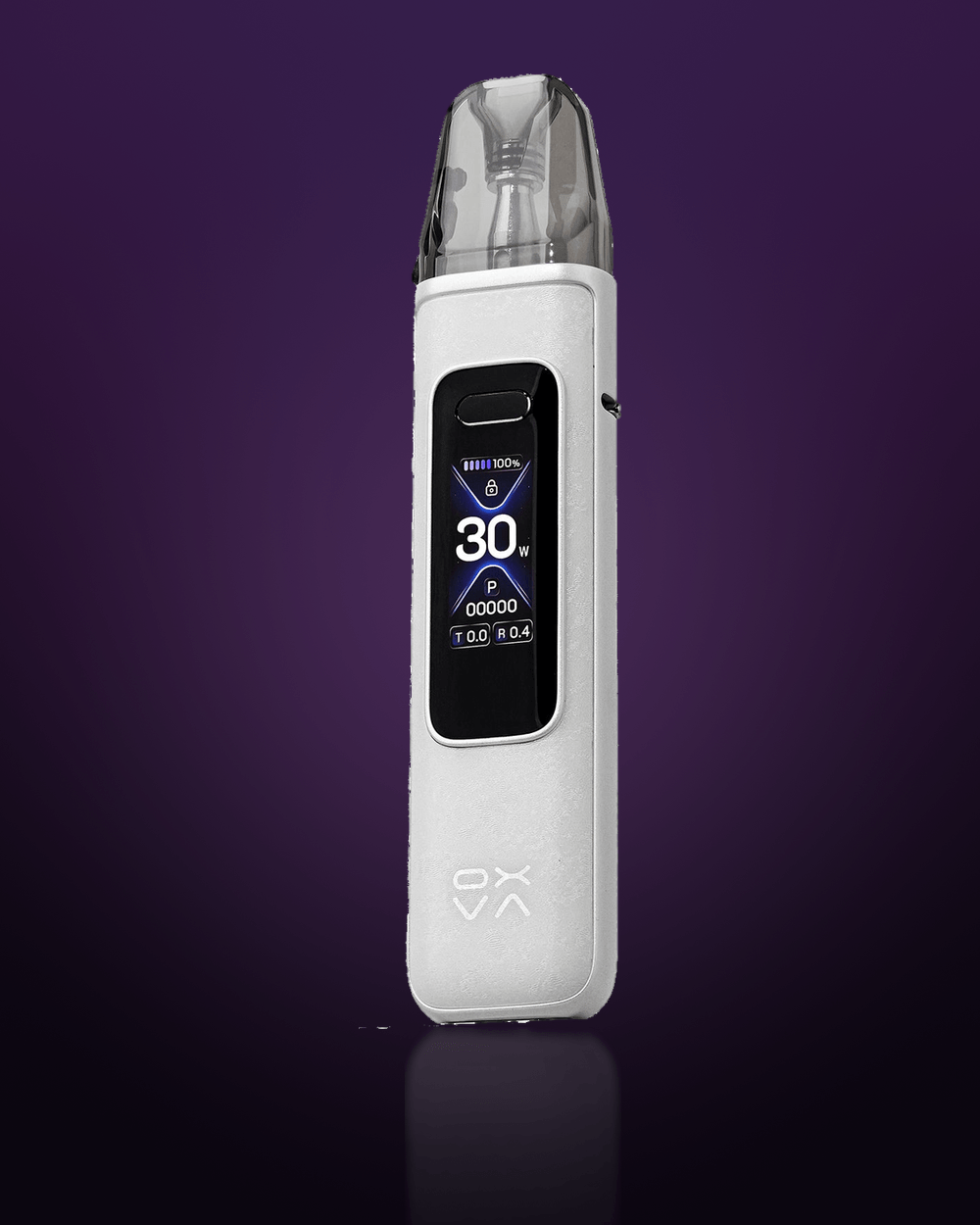 OXVA XLIM PRO 3 in white on a light pedestal